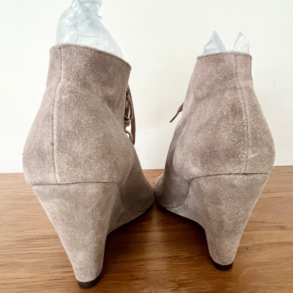 Joie Suede Leather Lace Up Open Toe Wedge Heel Booties Brown Women's Size 39/8.5 - Picture 6 of 7